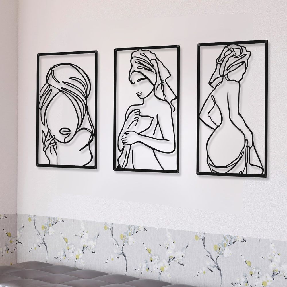 3 Pieces Metal Minimalist Abstract Woman Wall Art Line Drawing Wall Art Decor😌